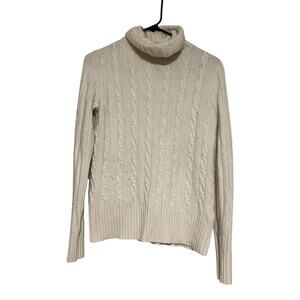 J.Crew Rabbit Hair Wool Blend Cable Knit Turtleneck Sweater Cream Size M